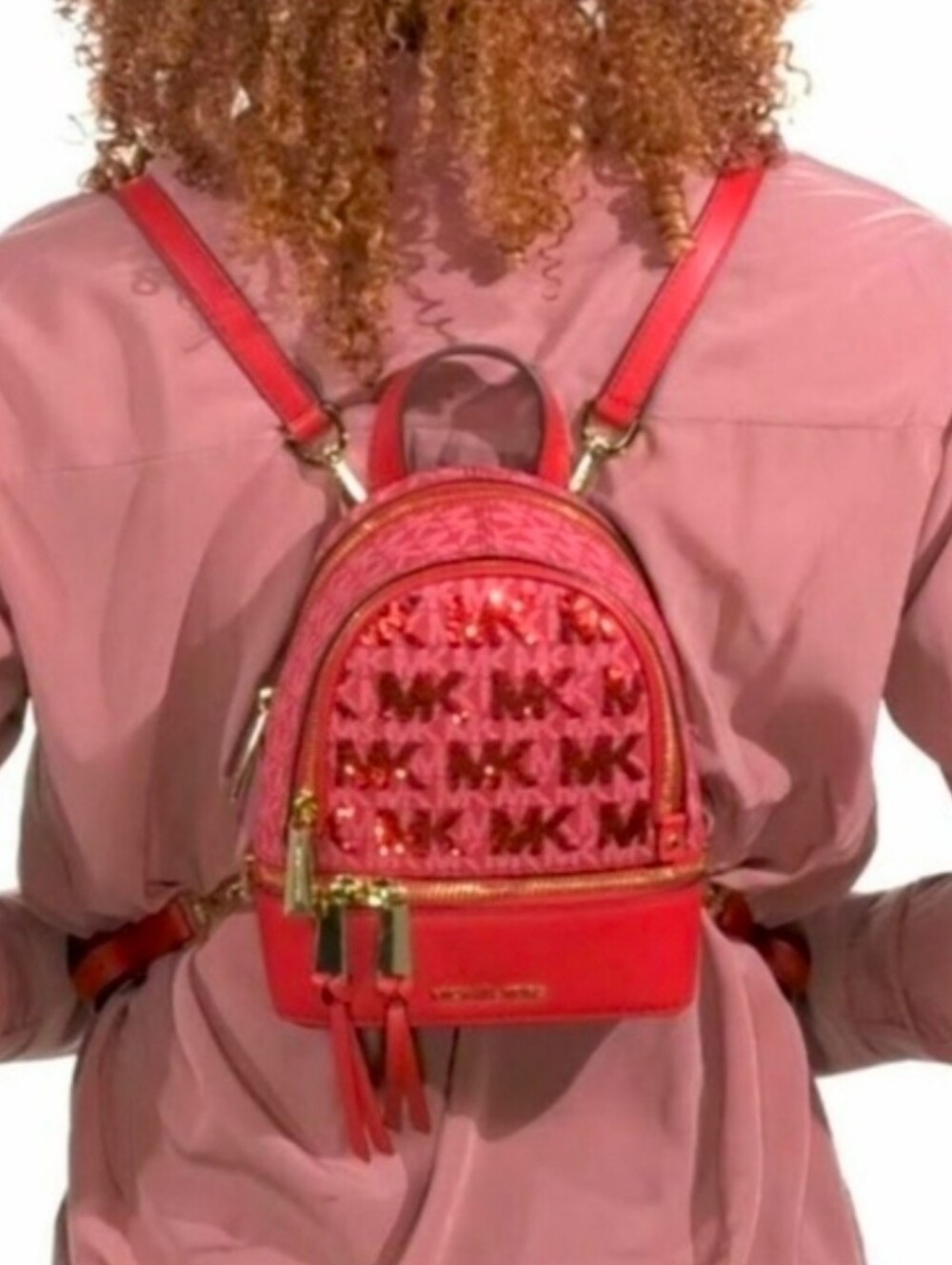 Michael Kors Rhea Extra Small Red Logo Convertible Backpack - Picture 7 of 7
